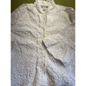 VTG textured‎ cotton jacket unique mandarin collar bell sleeves button up dressy